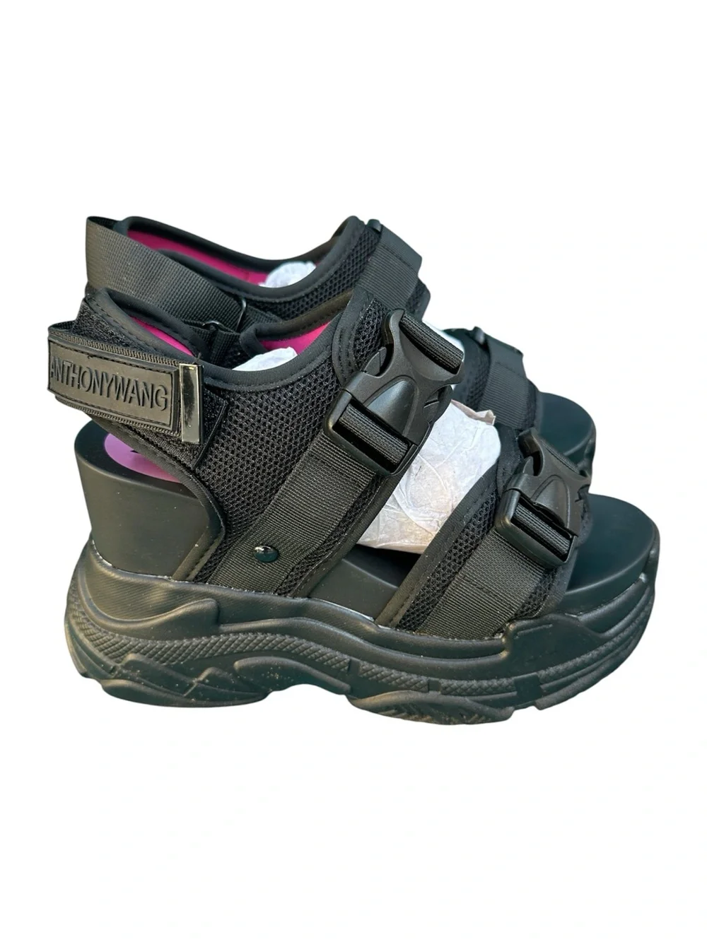 Anthony Wang Black Platform Sport Sandals for Women